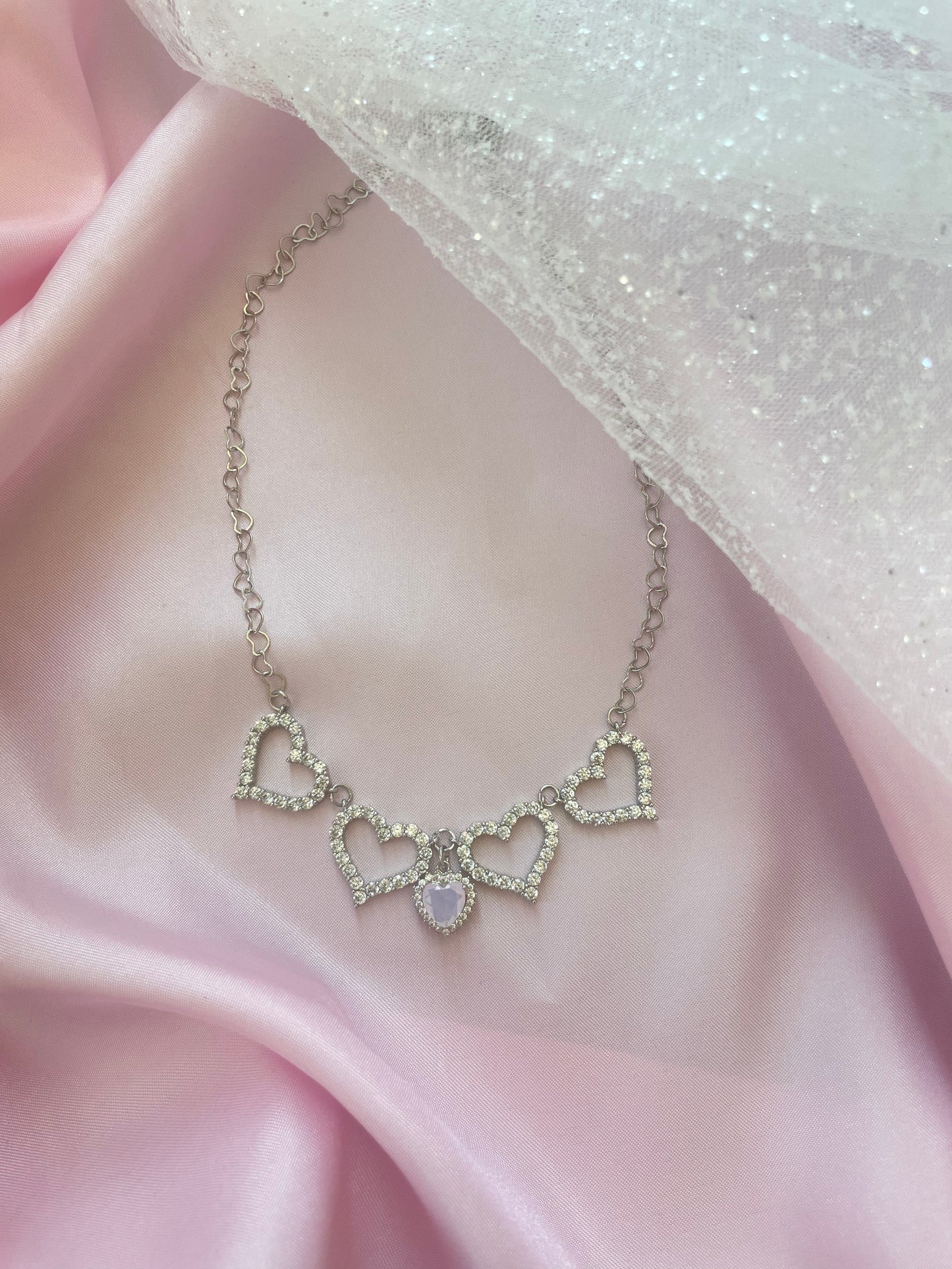 Coquette purple stone heart necklace/choker