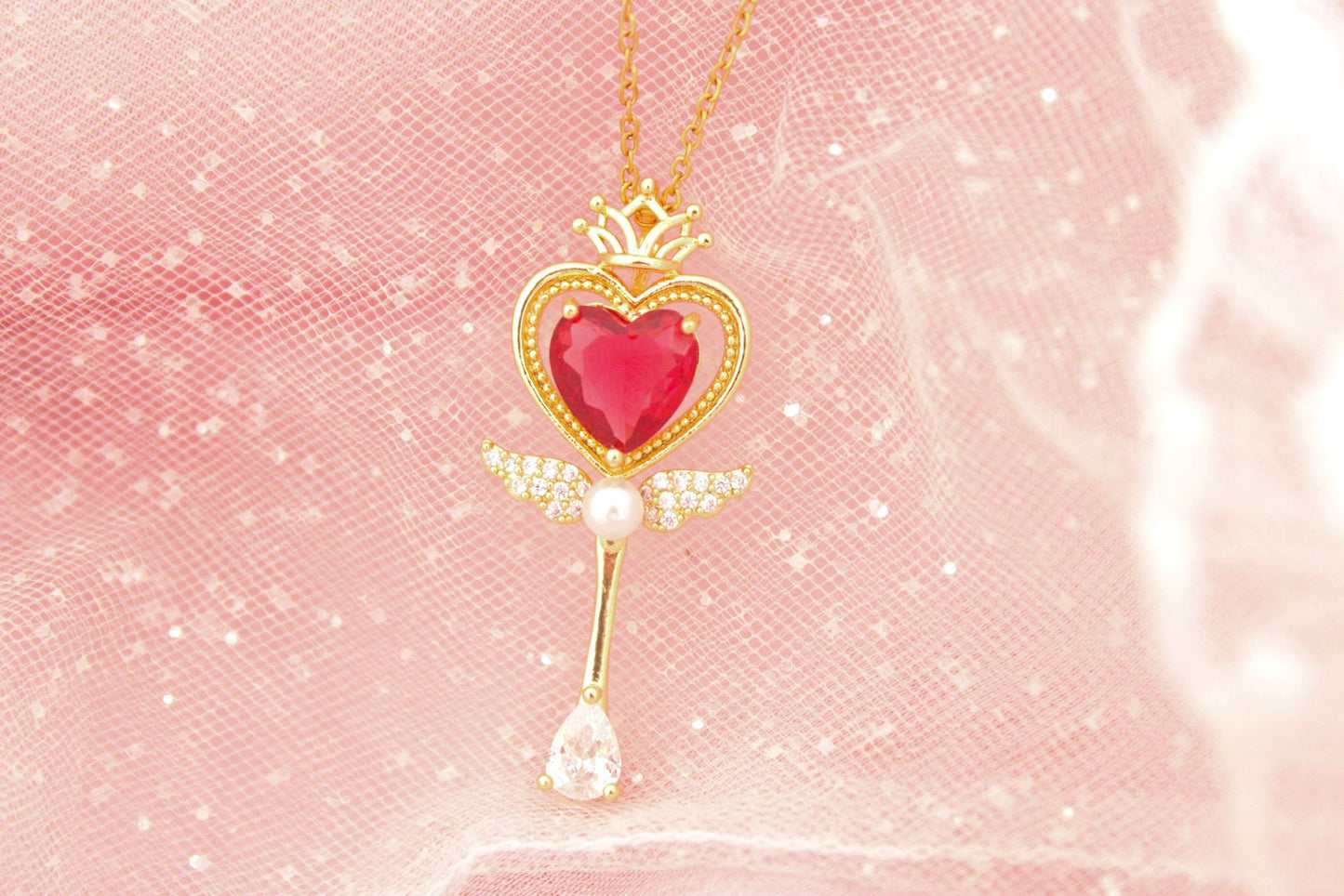 sailor moon heart wand necklace