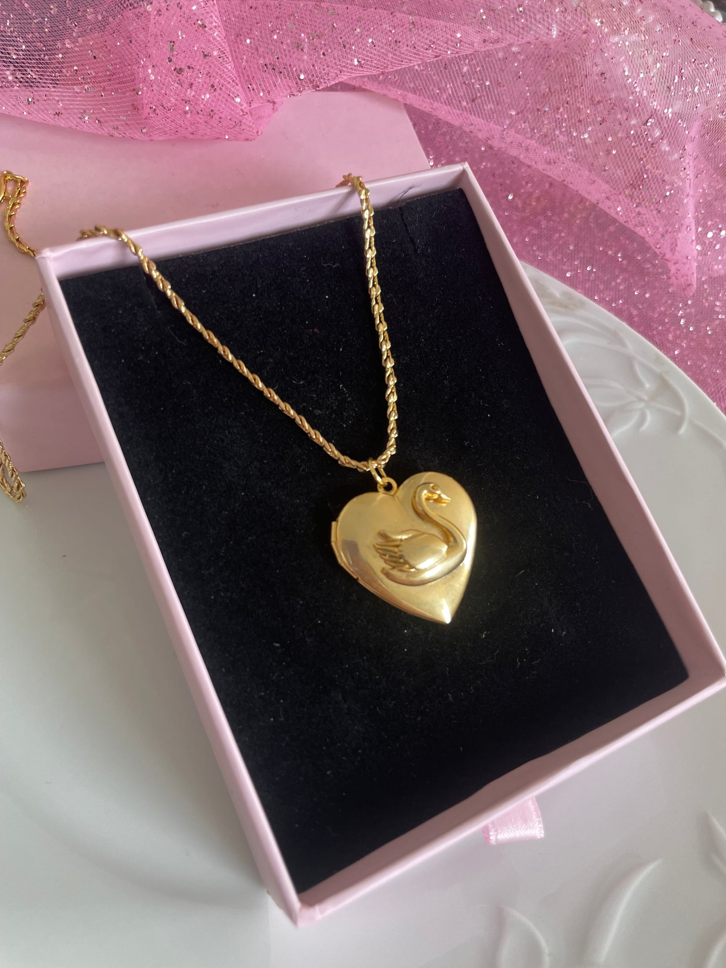 Swan locket necklace