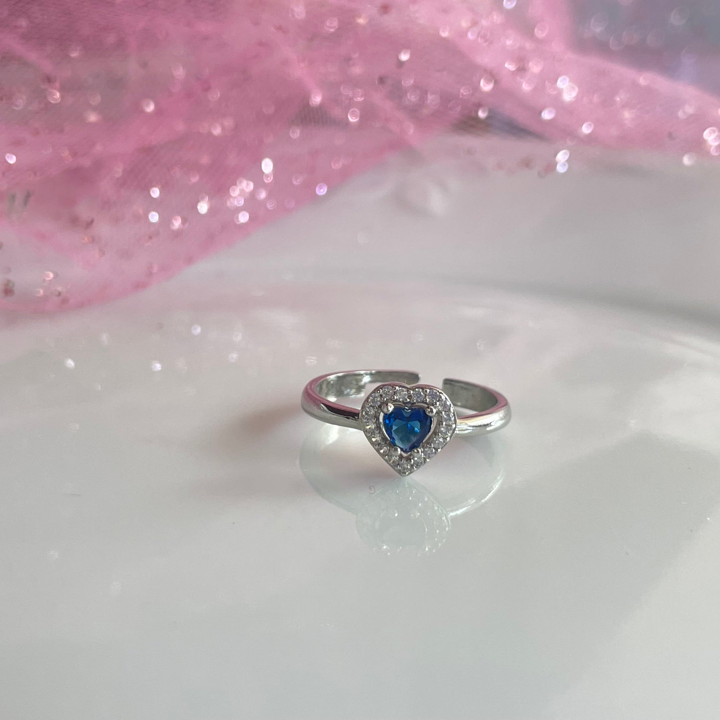 Blue Crystal heart ring