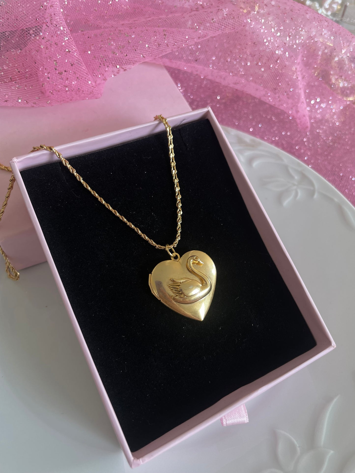 Swan locket necklace