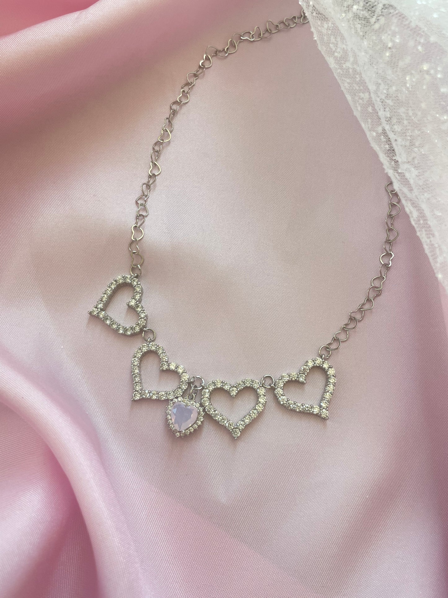 Coquette purple stone heart necklace/choker