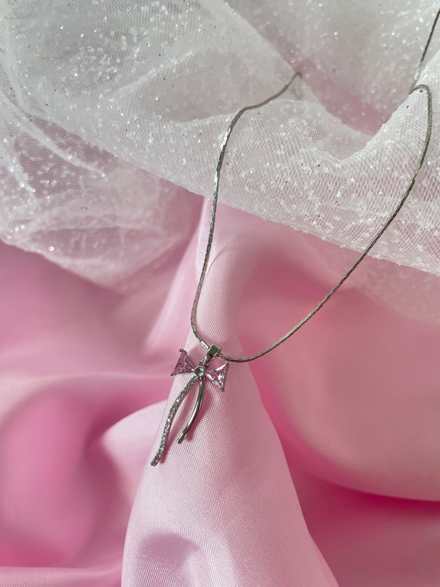 Coquette ribbon bow necklace