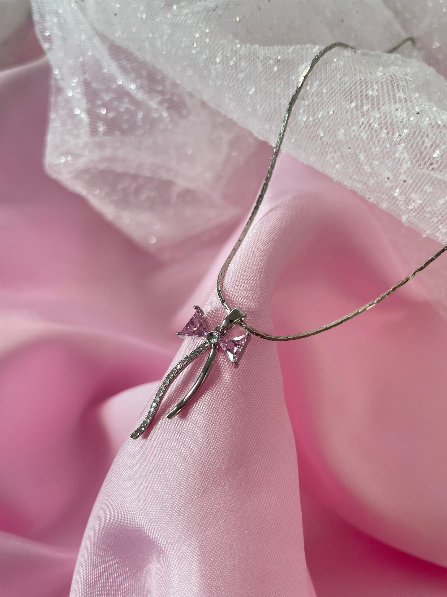 Coquette ribbon bow necklace