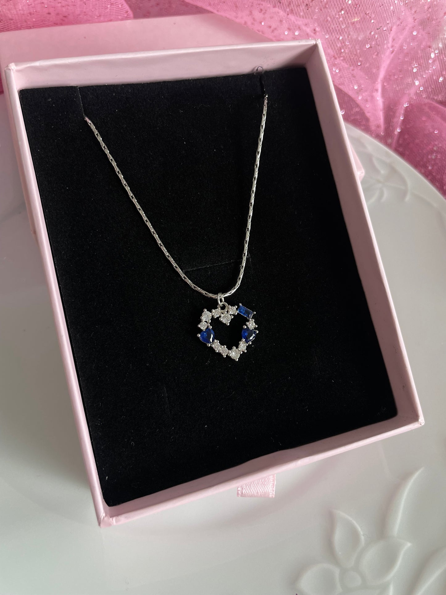 Blue crystal heart necklace