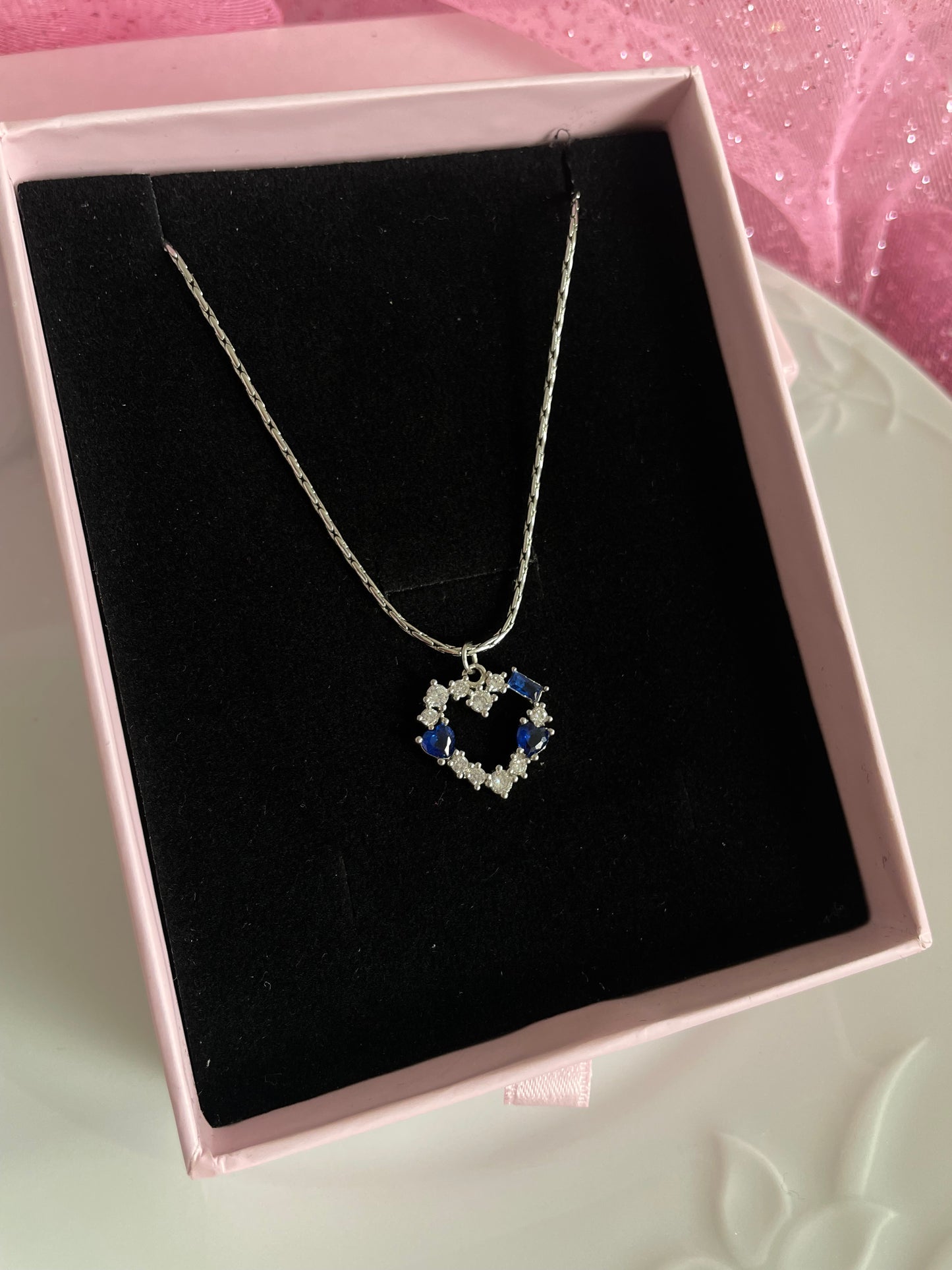 Blue crystal heart necklace