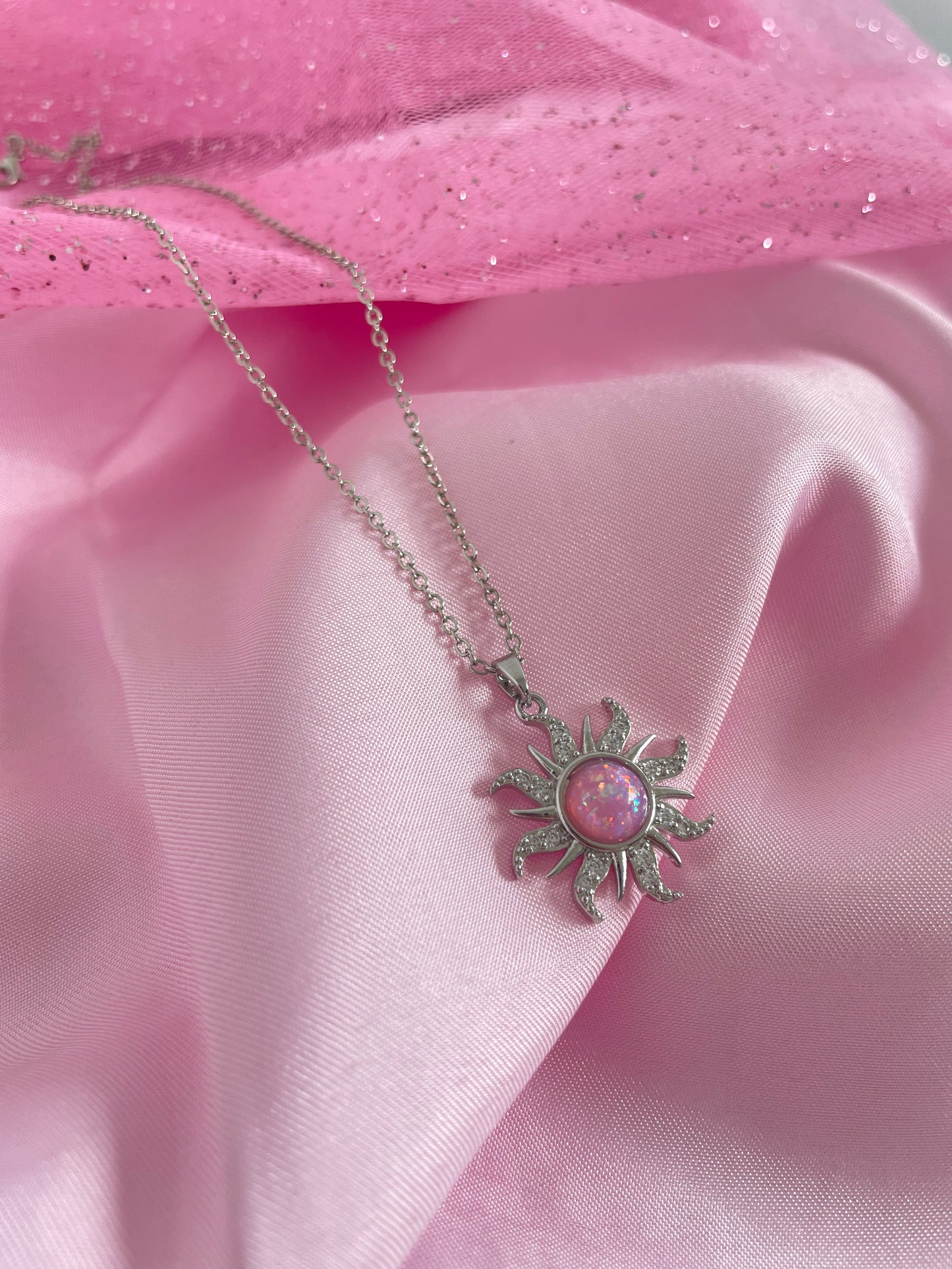 Silver Rapunzel Sun Necklace (pink)