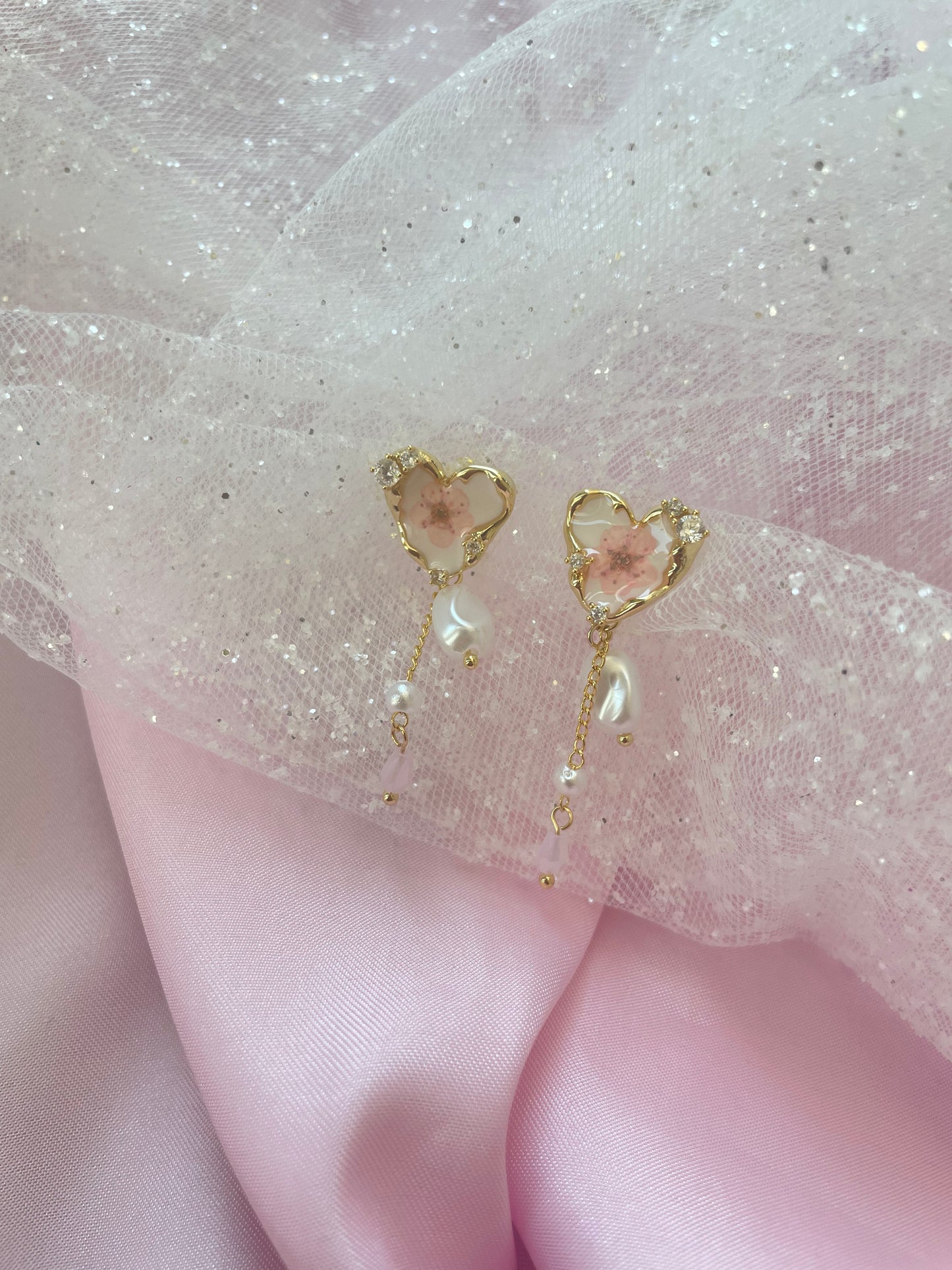 Coquette flower pearl earrings