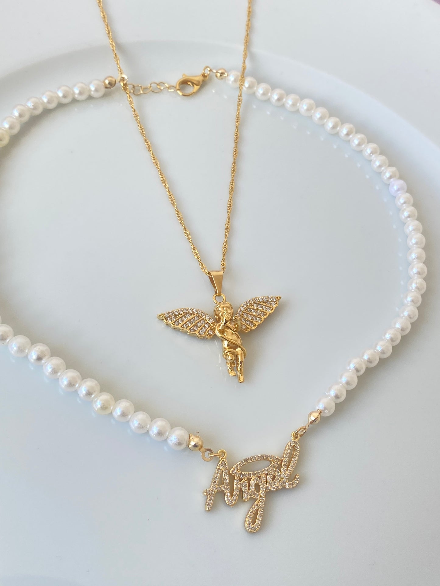 Double Angel Necklace Set