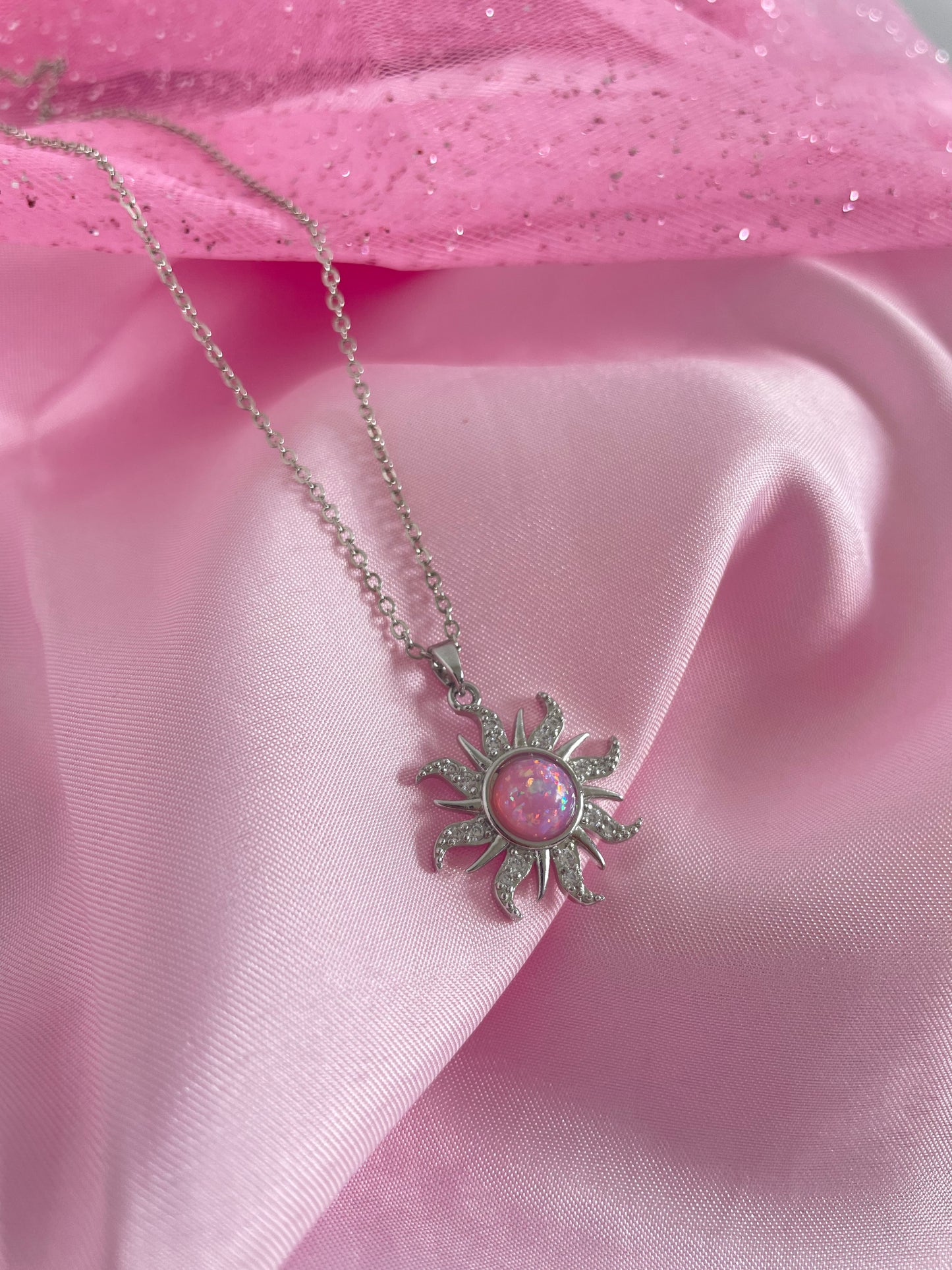 Silver Rapunzel Sun Necklace (pink)