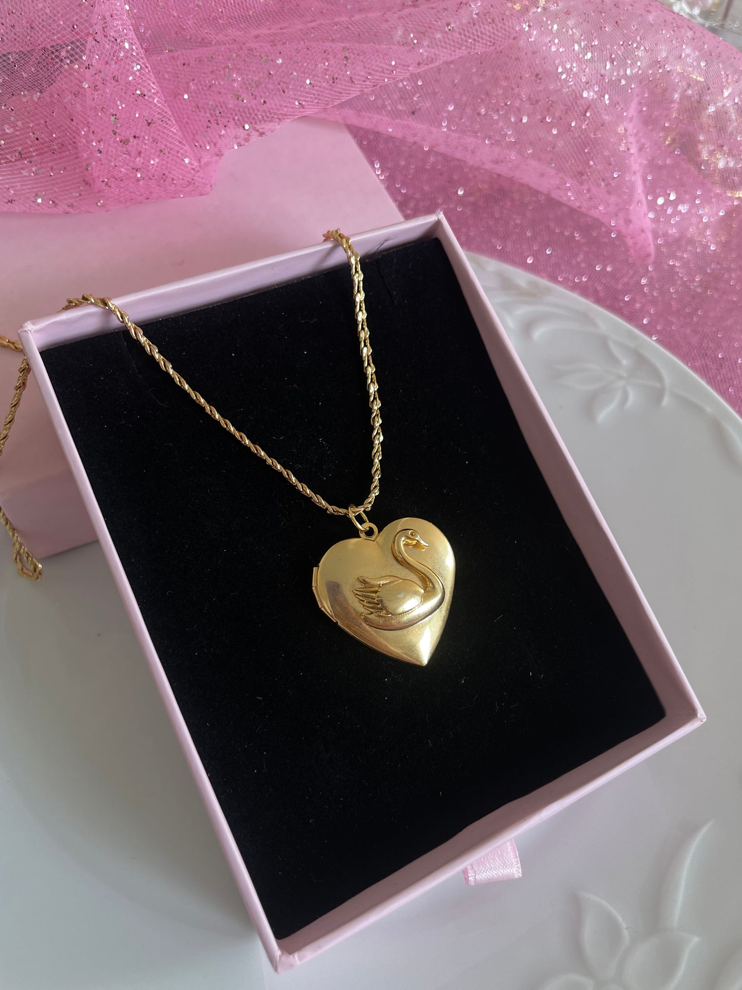 Swan locket necklace