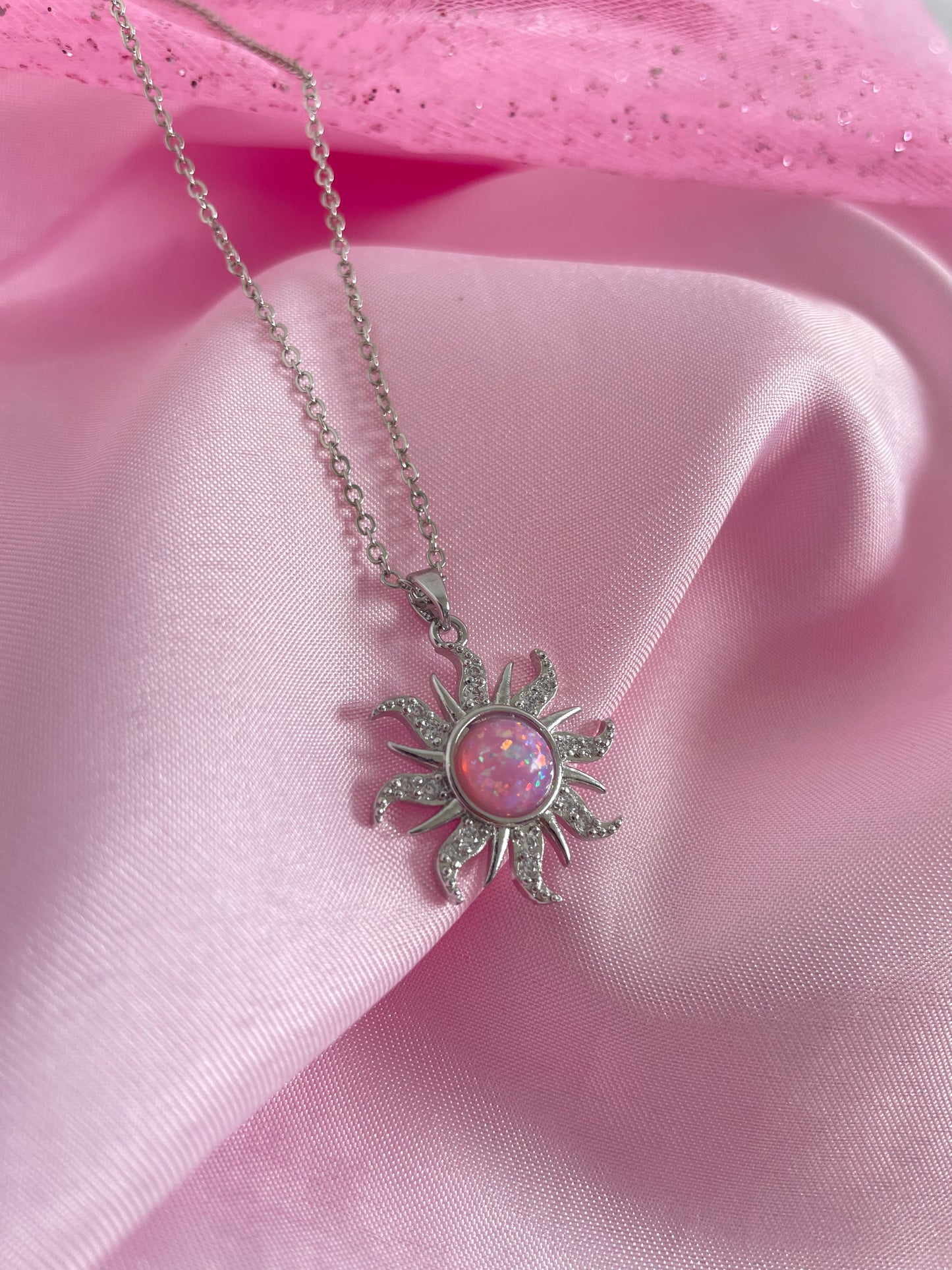 Silver Rapunzel Sun Necklace (pink)