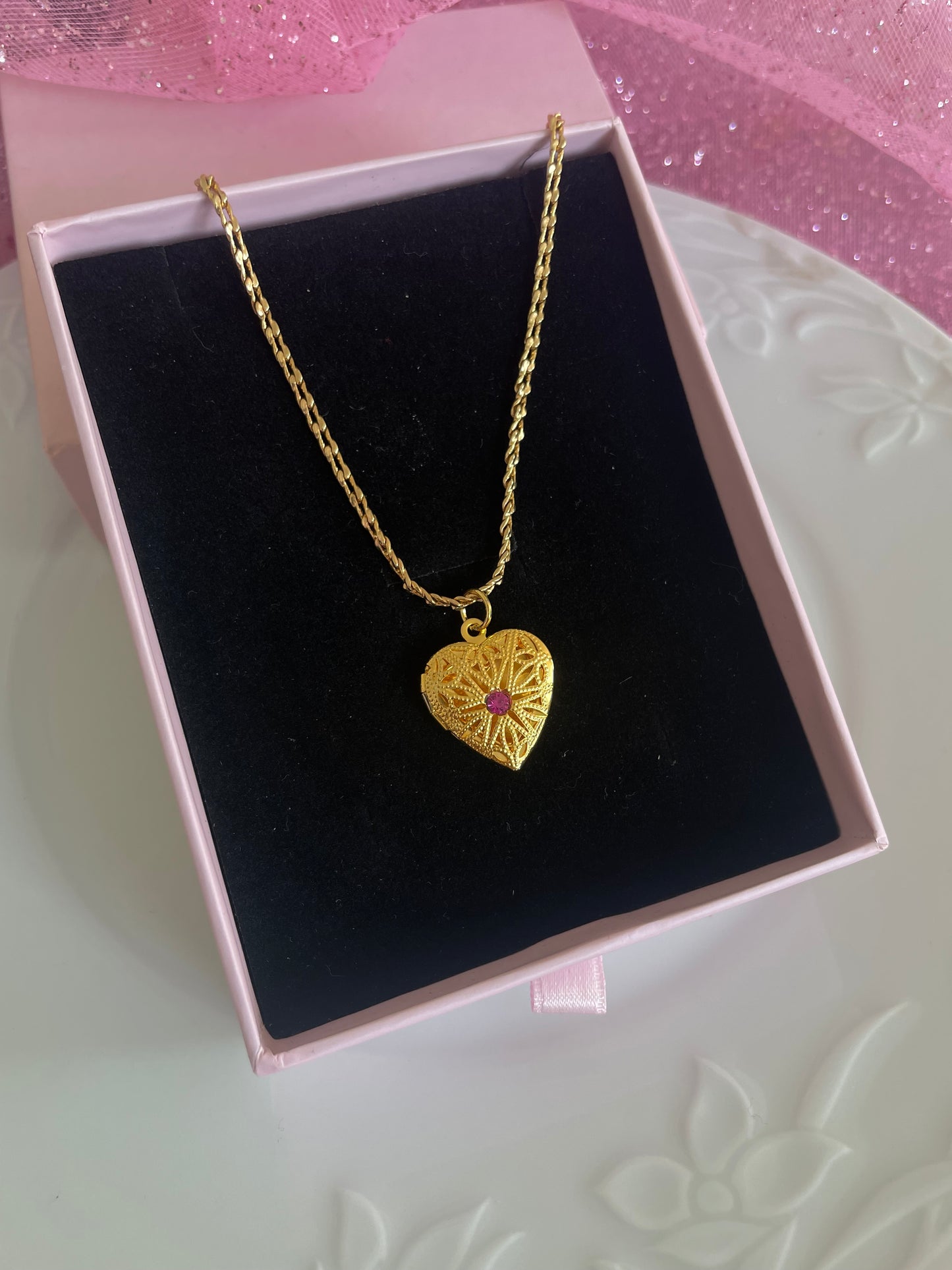 Pink diamond locket necklace