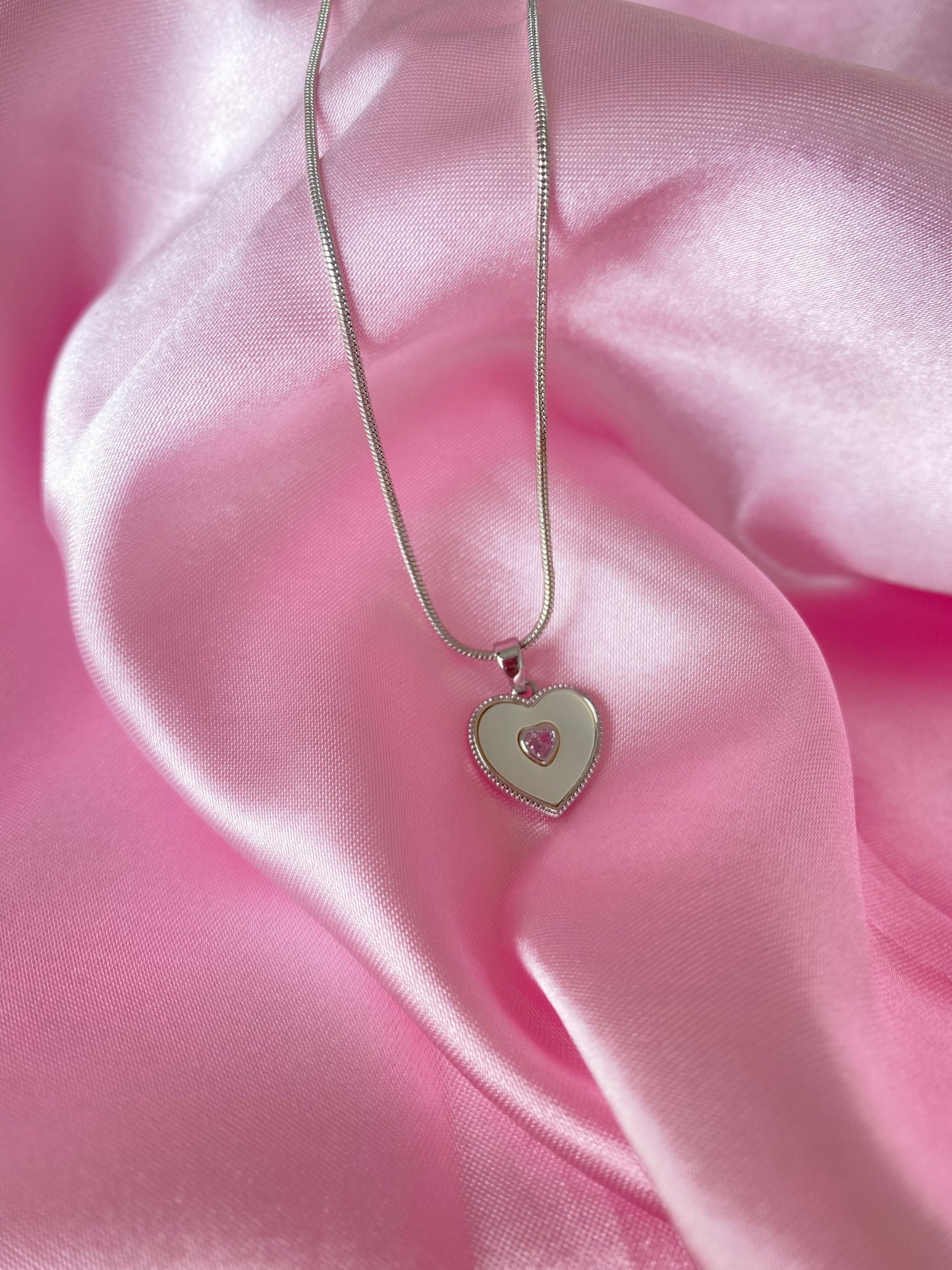 Coquette pink heart necklace