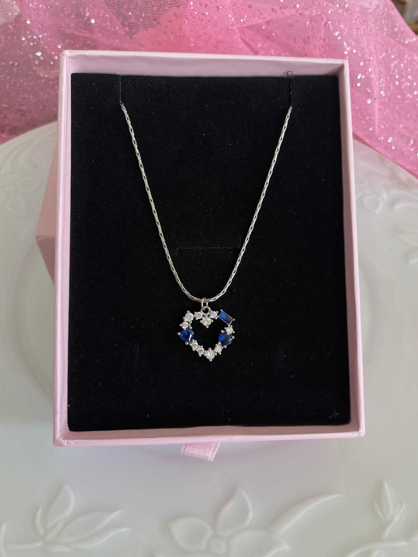 Blue crystal heart necklace