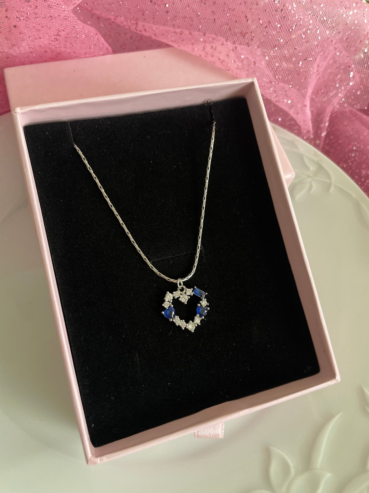 Blue crystal heart necklace