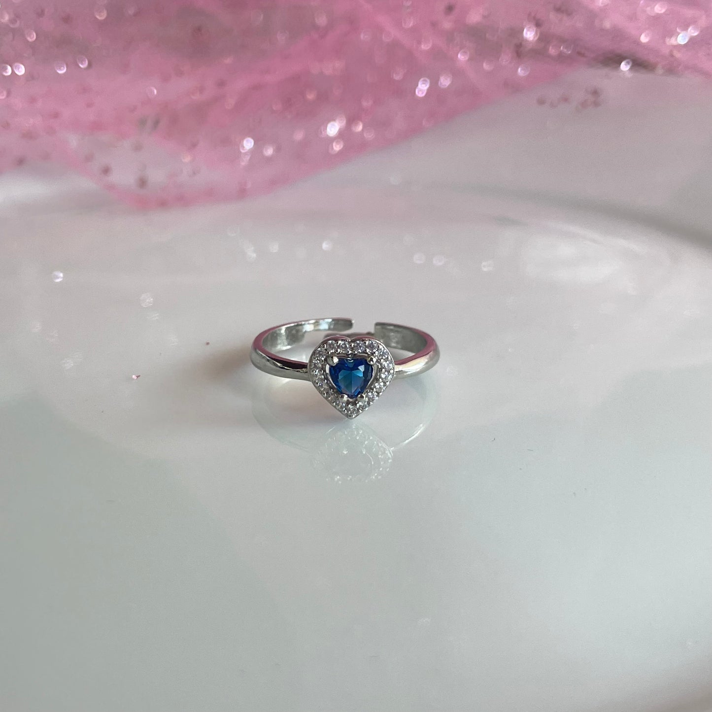 Blue Crystal heart ring