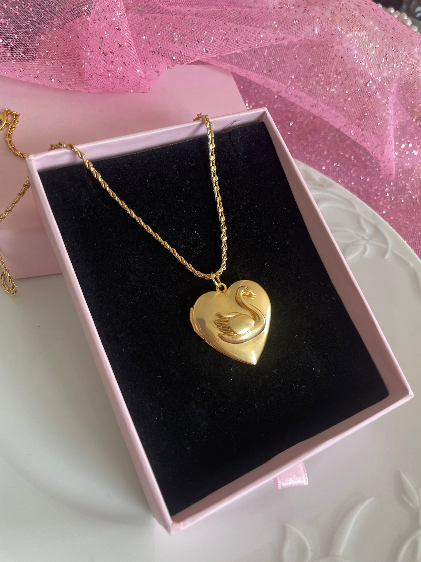 Swan locket necklace