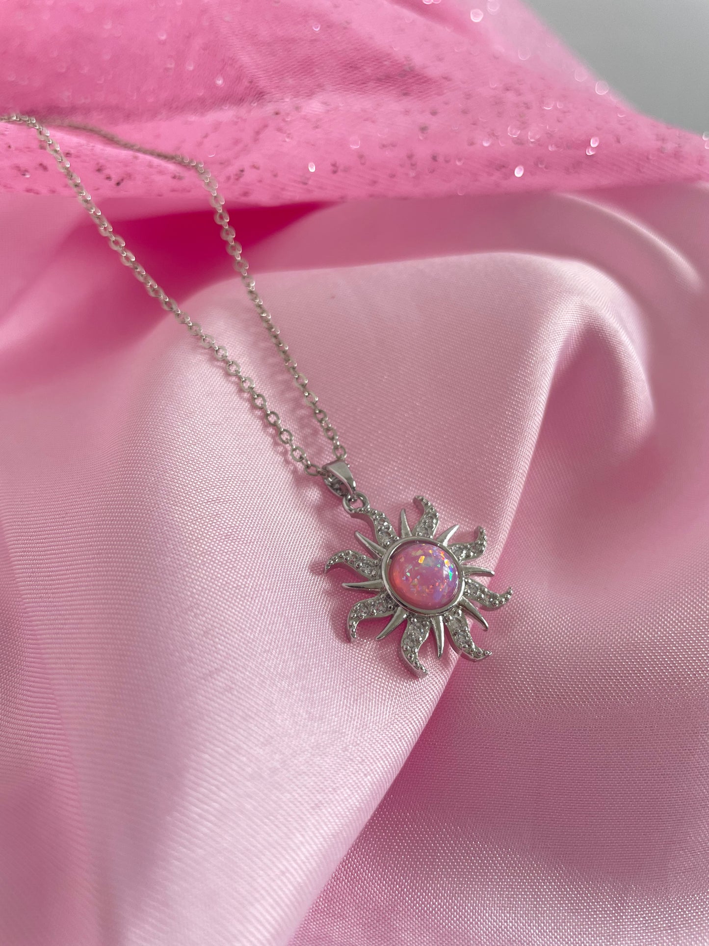 Silver Rapunzel Sun Necklace (pink)