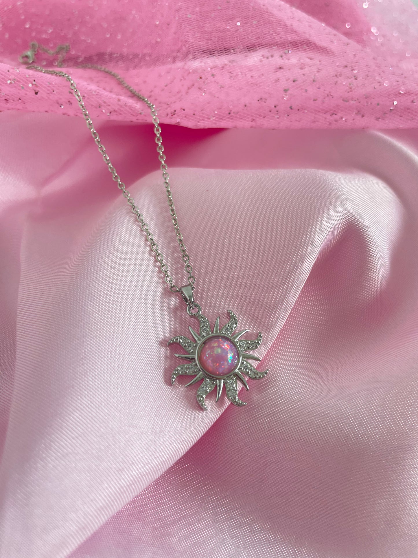 Silver Rapunzel Sun Necklace (pink)