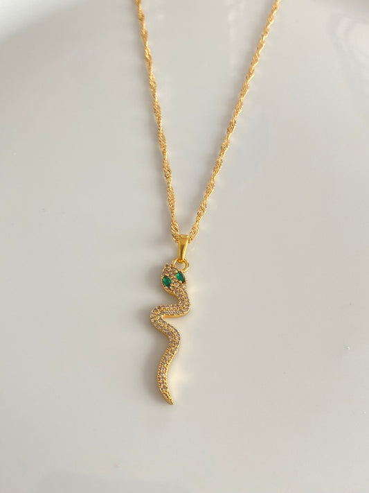 Green eyed snake necklace