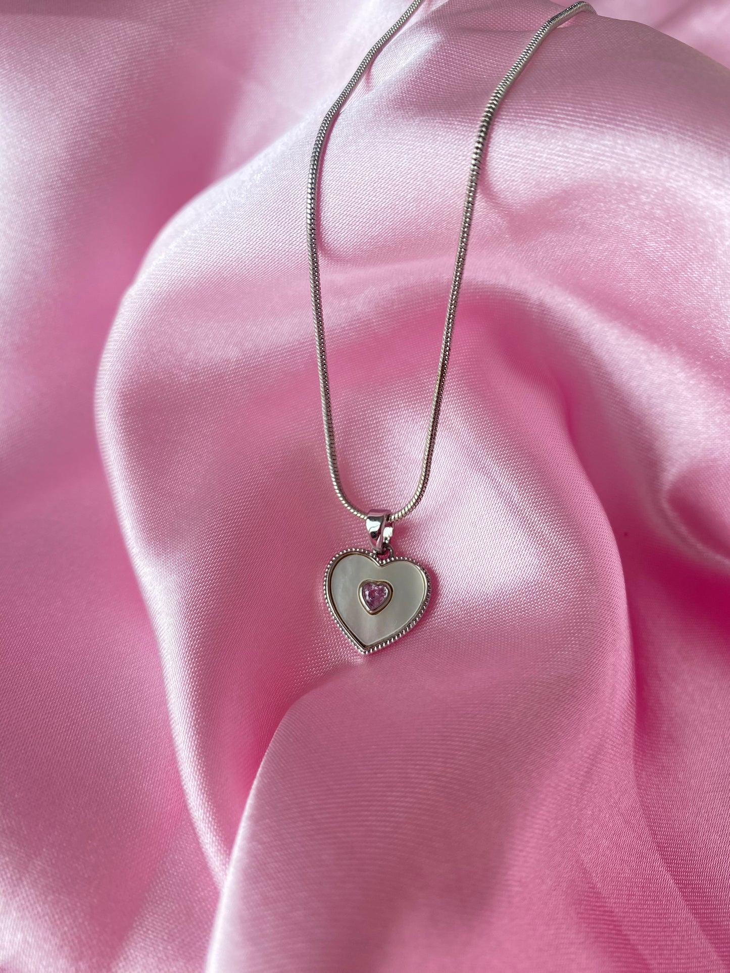 Coquette pink heart necklace