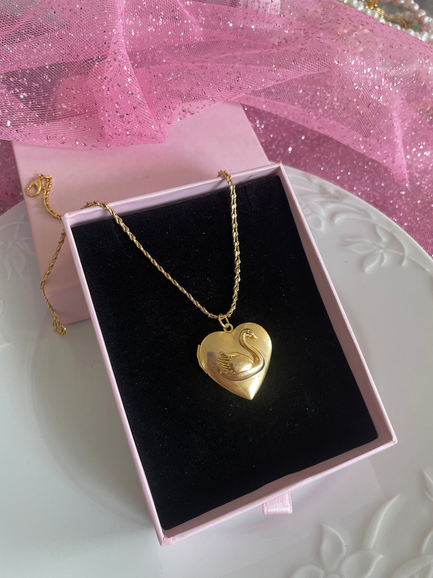 Swan locket necklace