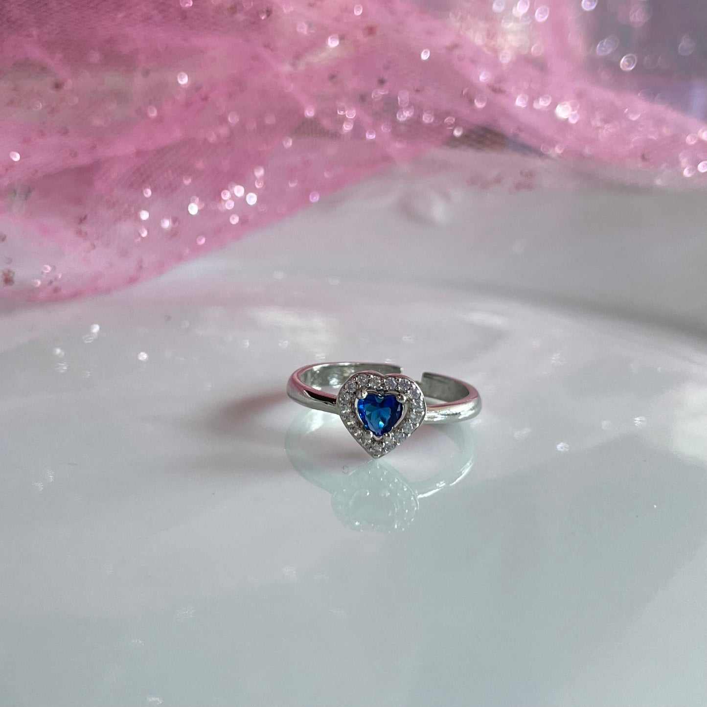 Blue Crystal heart ring