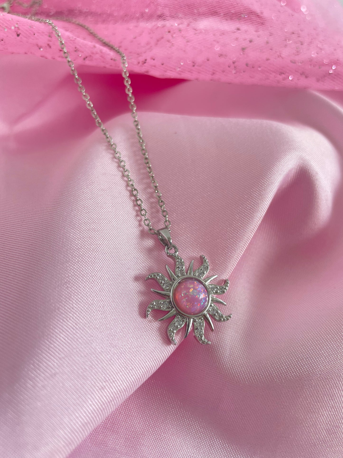 Silver Rapunzel Sun Necklace (pink)