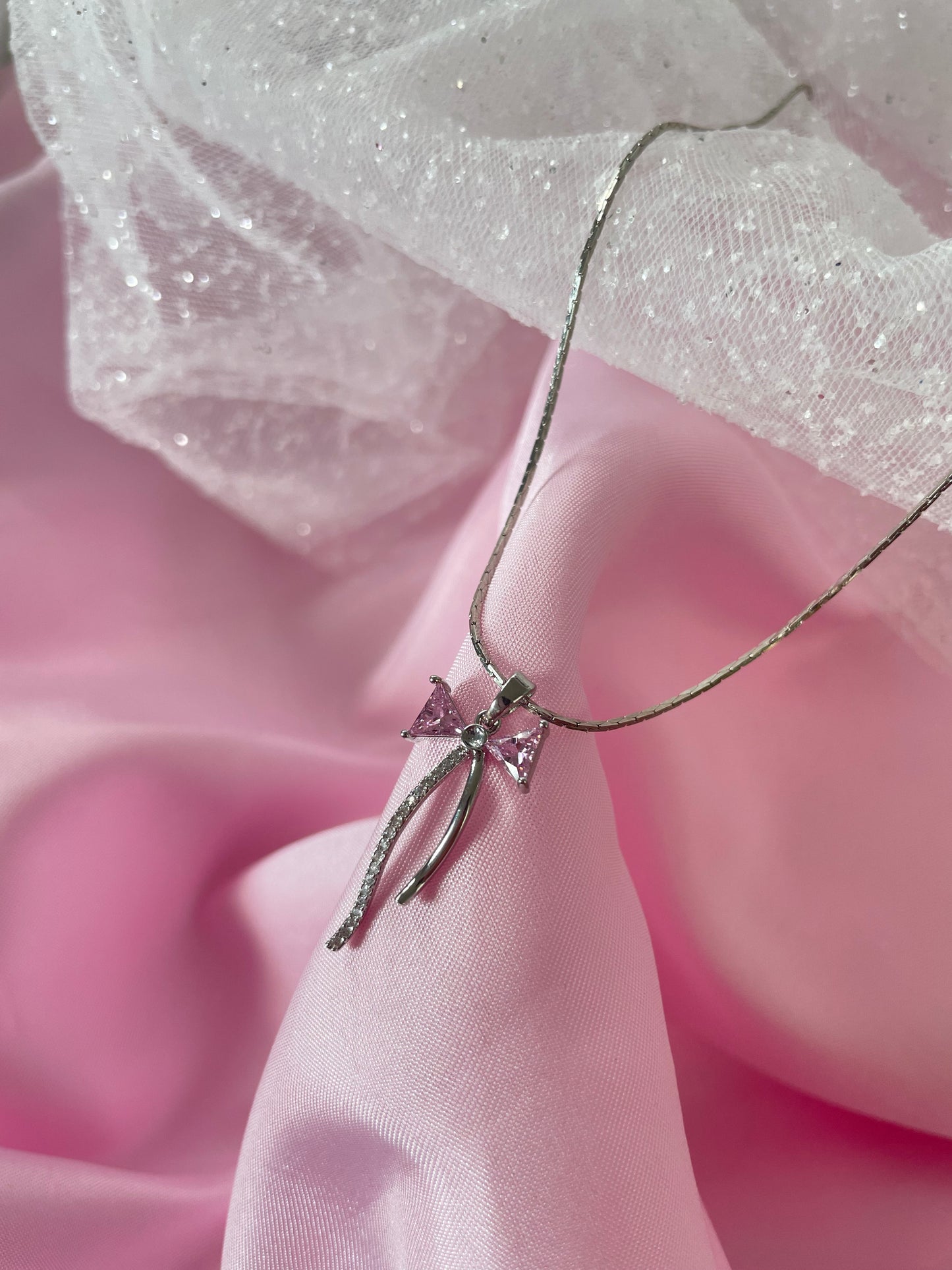 Coquette ribbon bow necklace