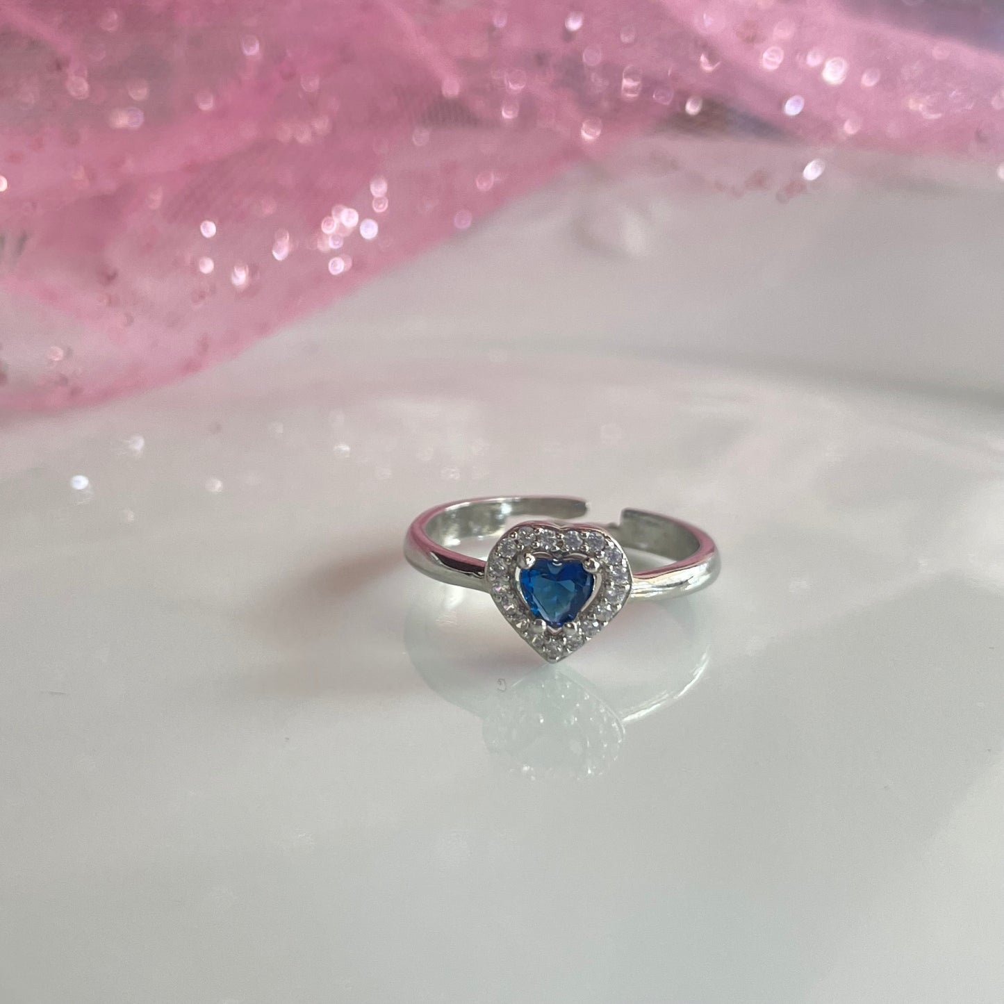 Blue Crystal heart ring