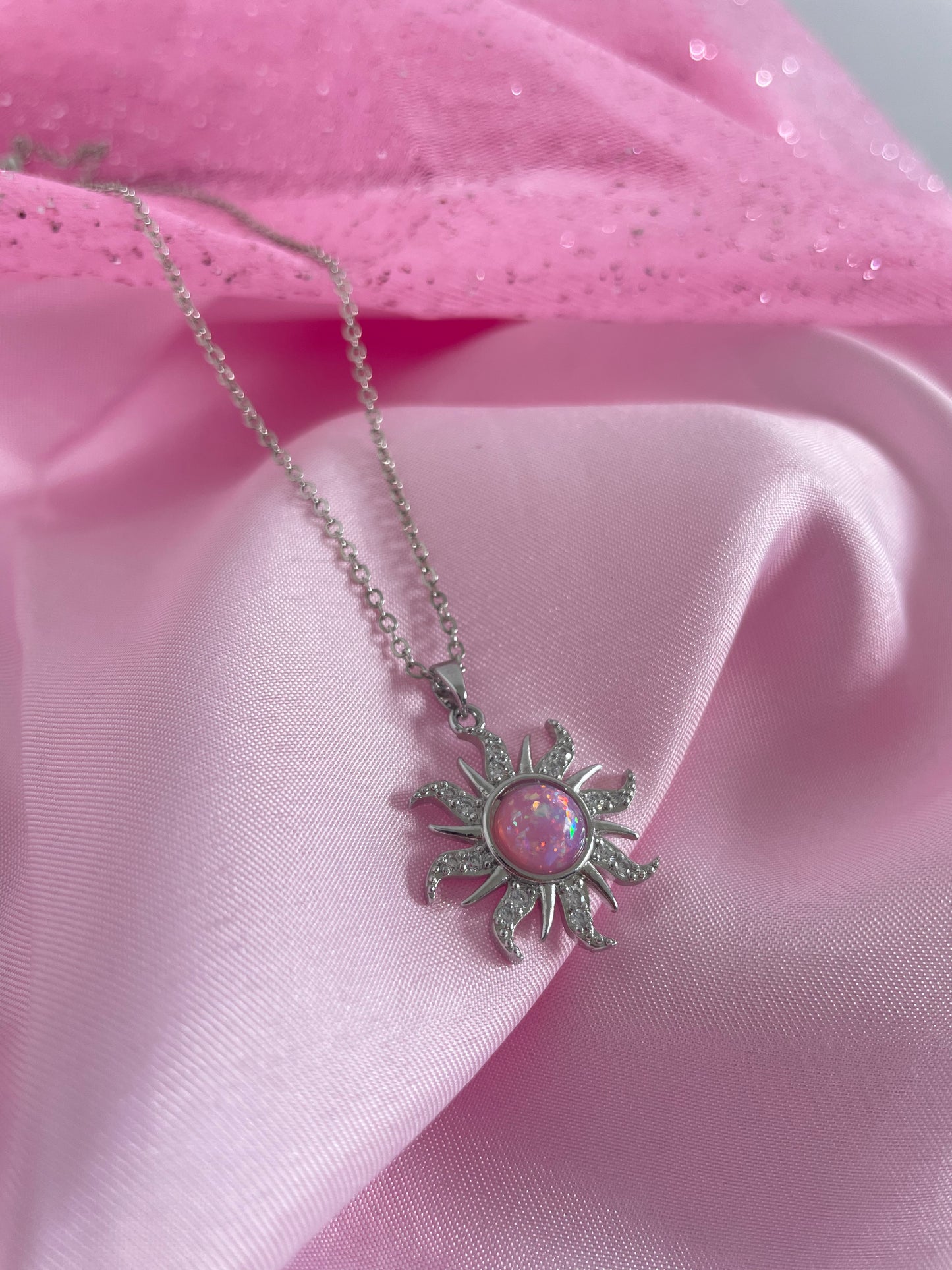 Silver Rapunzel Sun Necklace (pink)