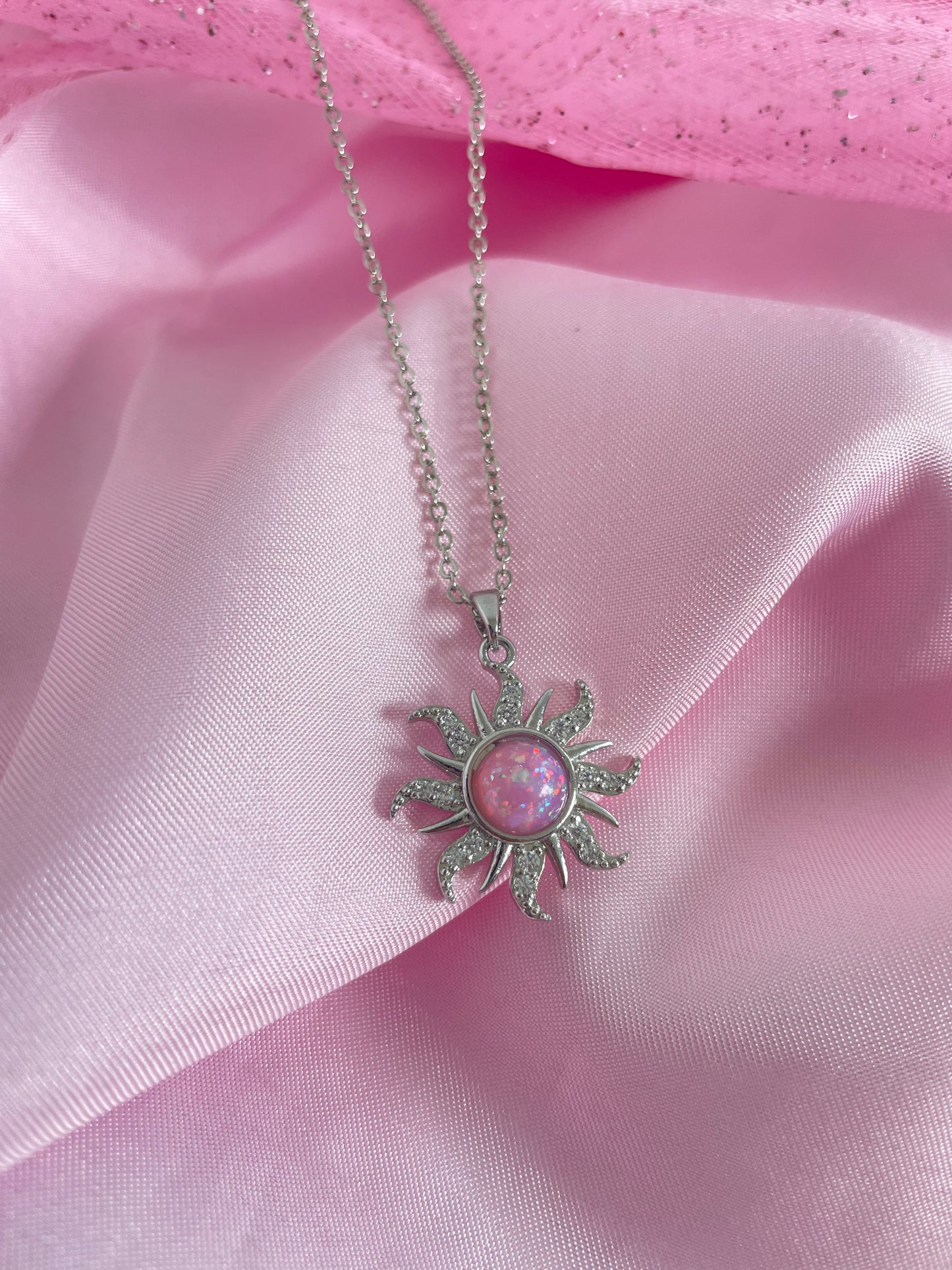 Silver Rapunzel Sun Necklace (pink)