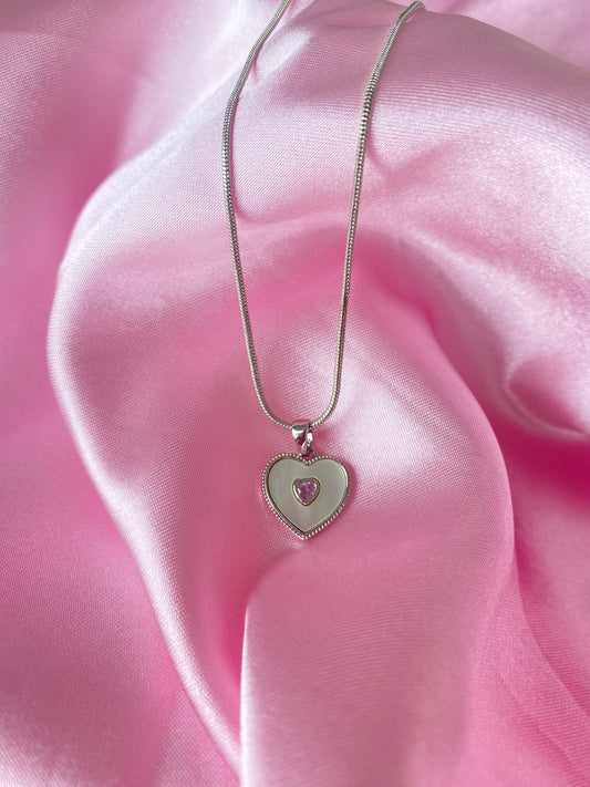 Coquette pink heart necklace