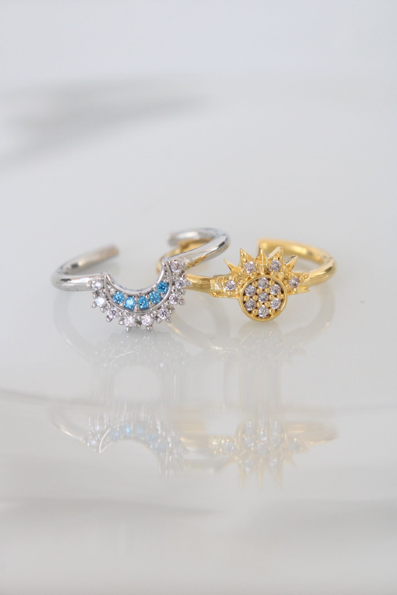 Sun and Moon Couple Matching Rings set