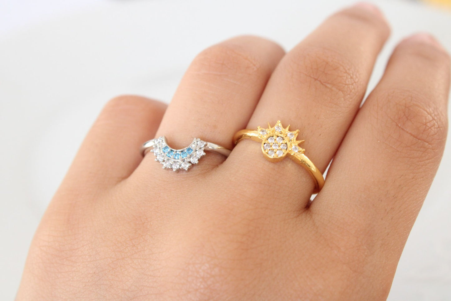 Sun and Moon Couple Matching Rings set