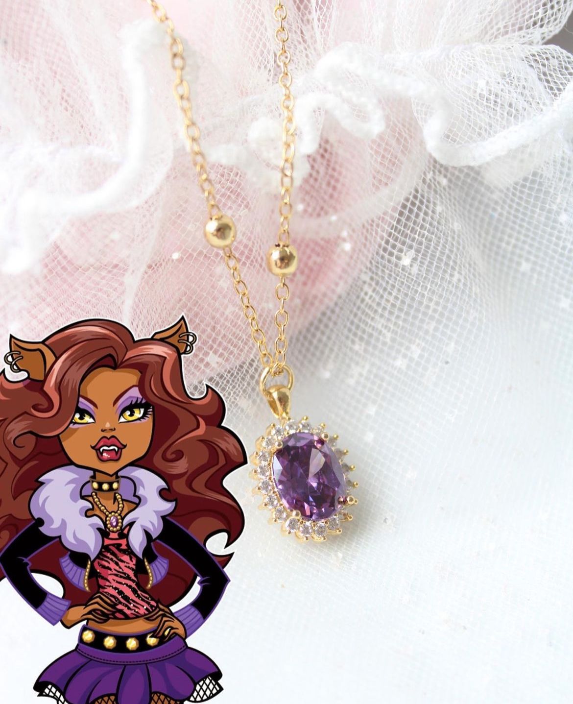 Monster High Clawdeen Necklace, Purple Oval Necklace