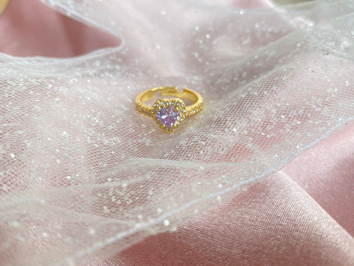 24K gold plated crystal purple heart ring