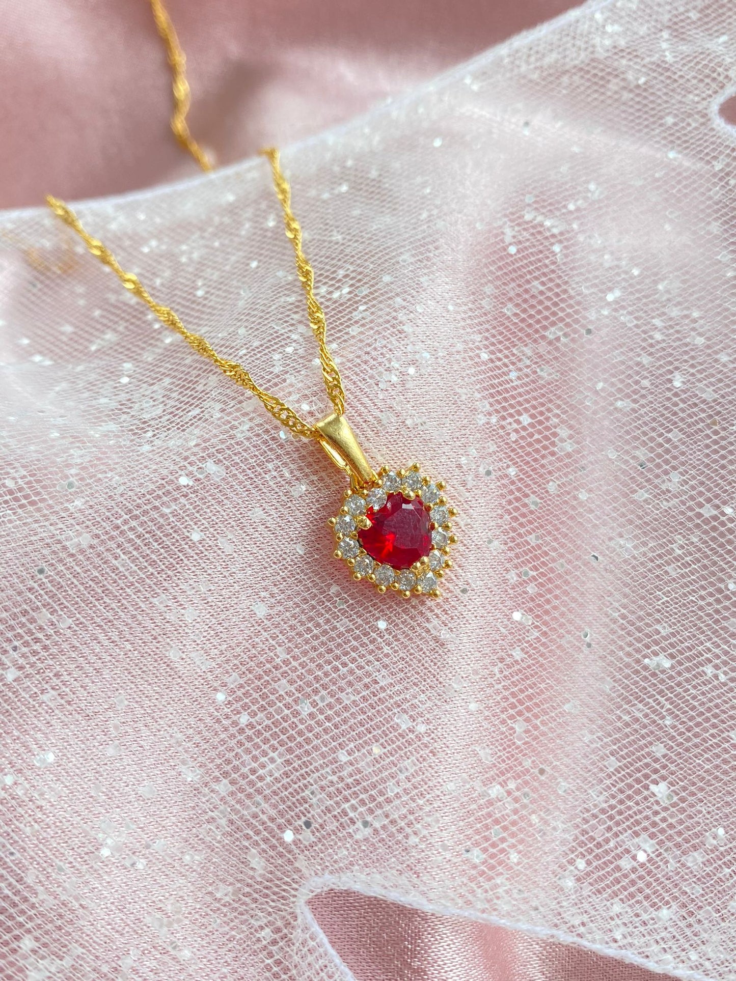 24K gold plated Crystal Red Heart Necklace