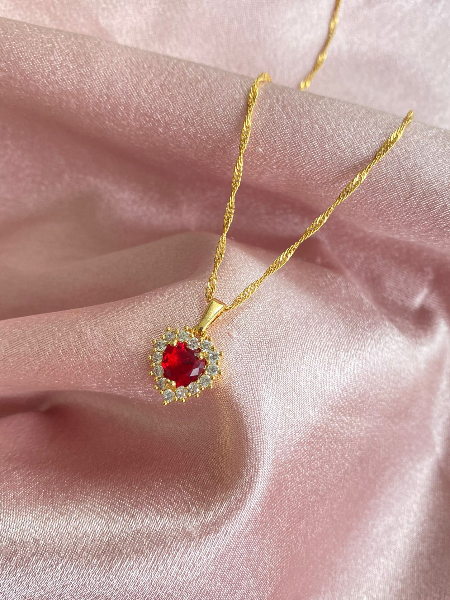 24K gold plated Crystal Red Heart Necklace