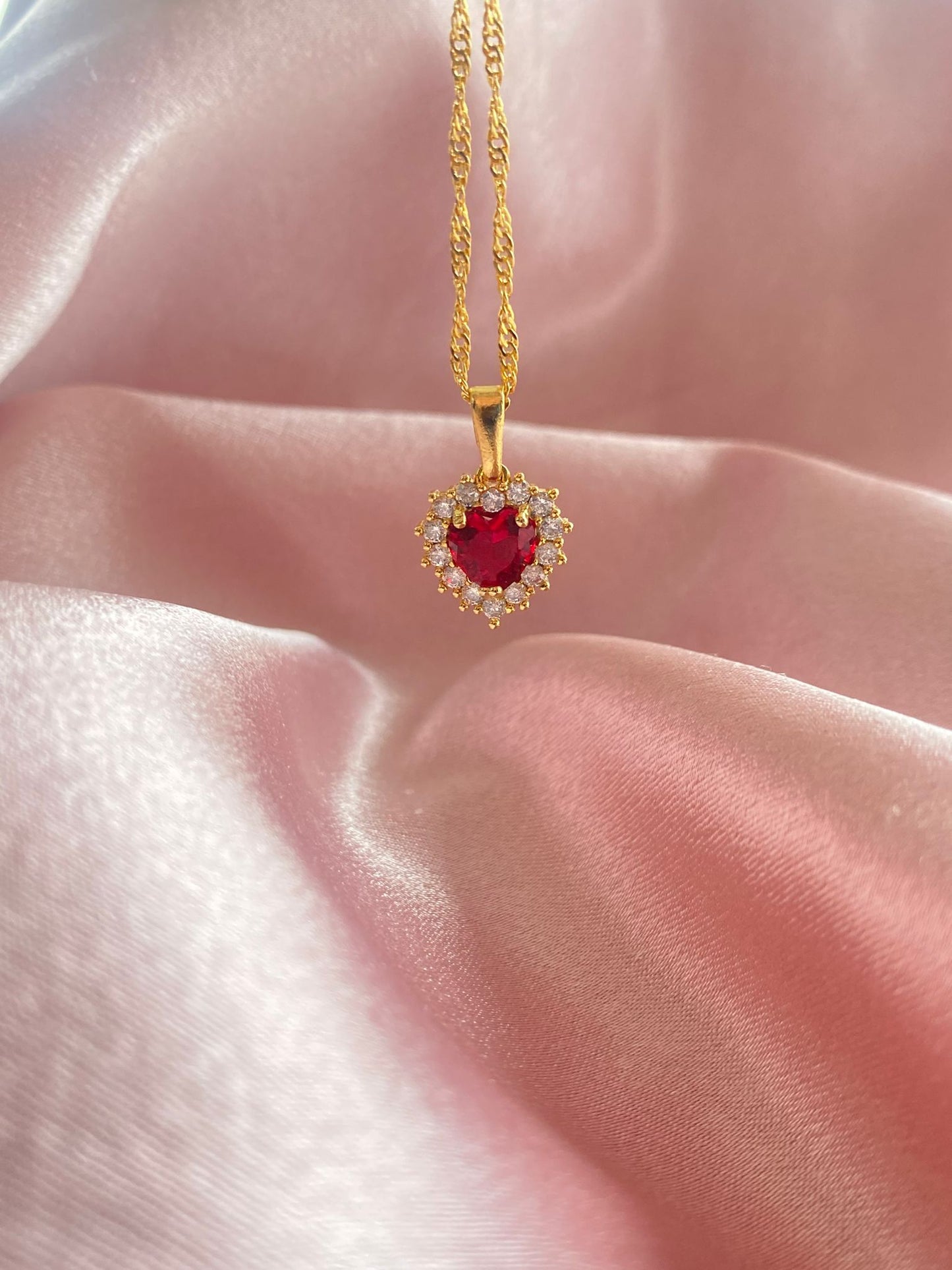 24K gold plated Crystal Red Heart Necklace