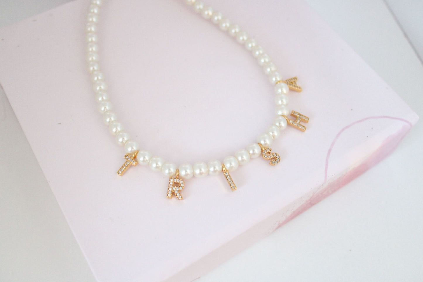 custom personalized name pearl necklace