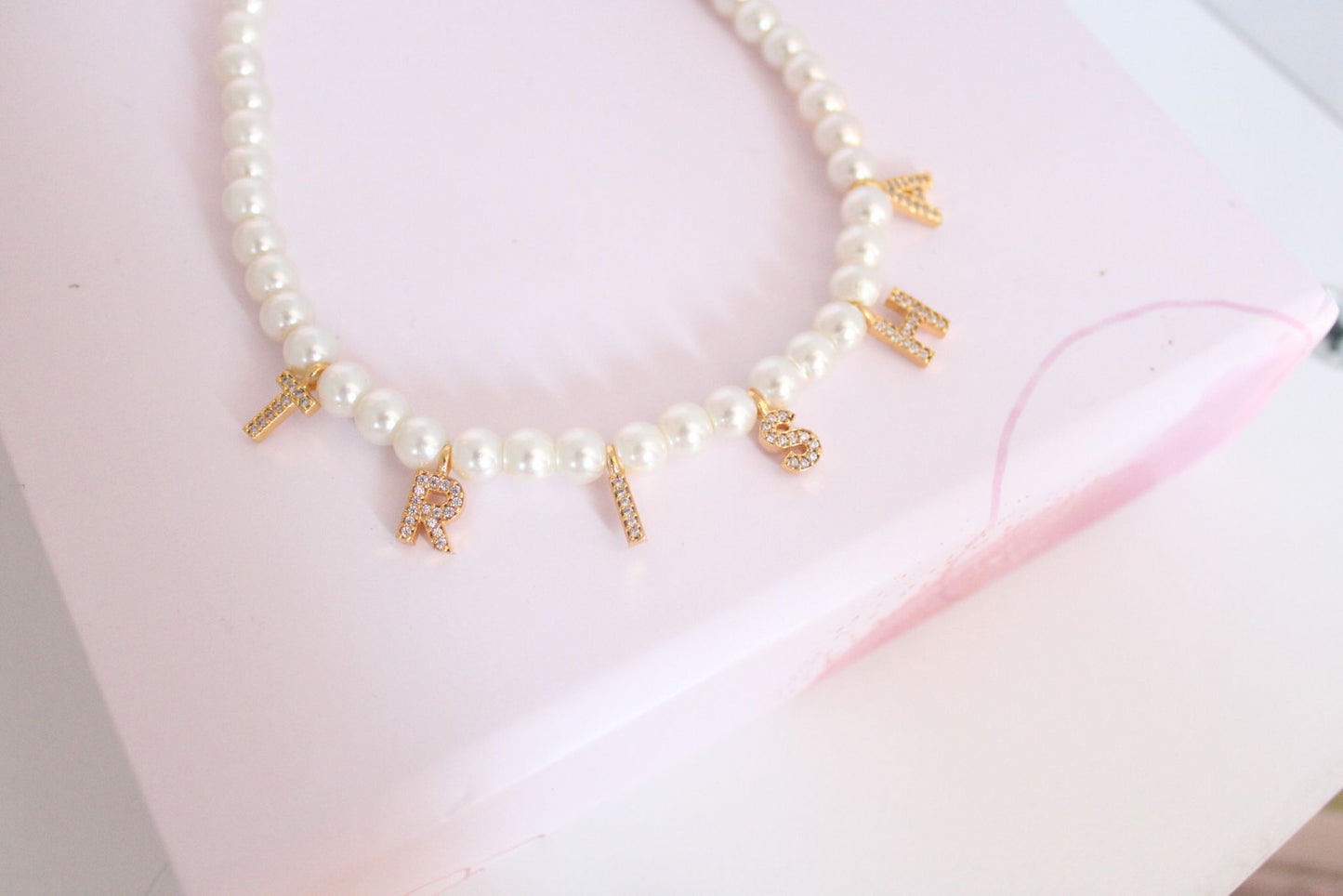 custom personalized name pearl necklace