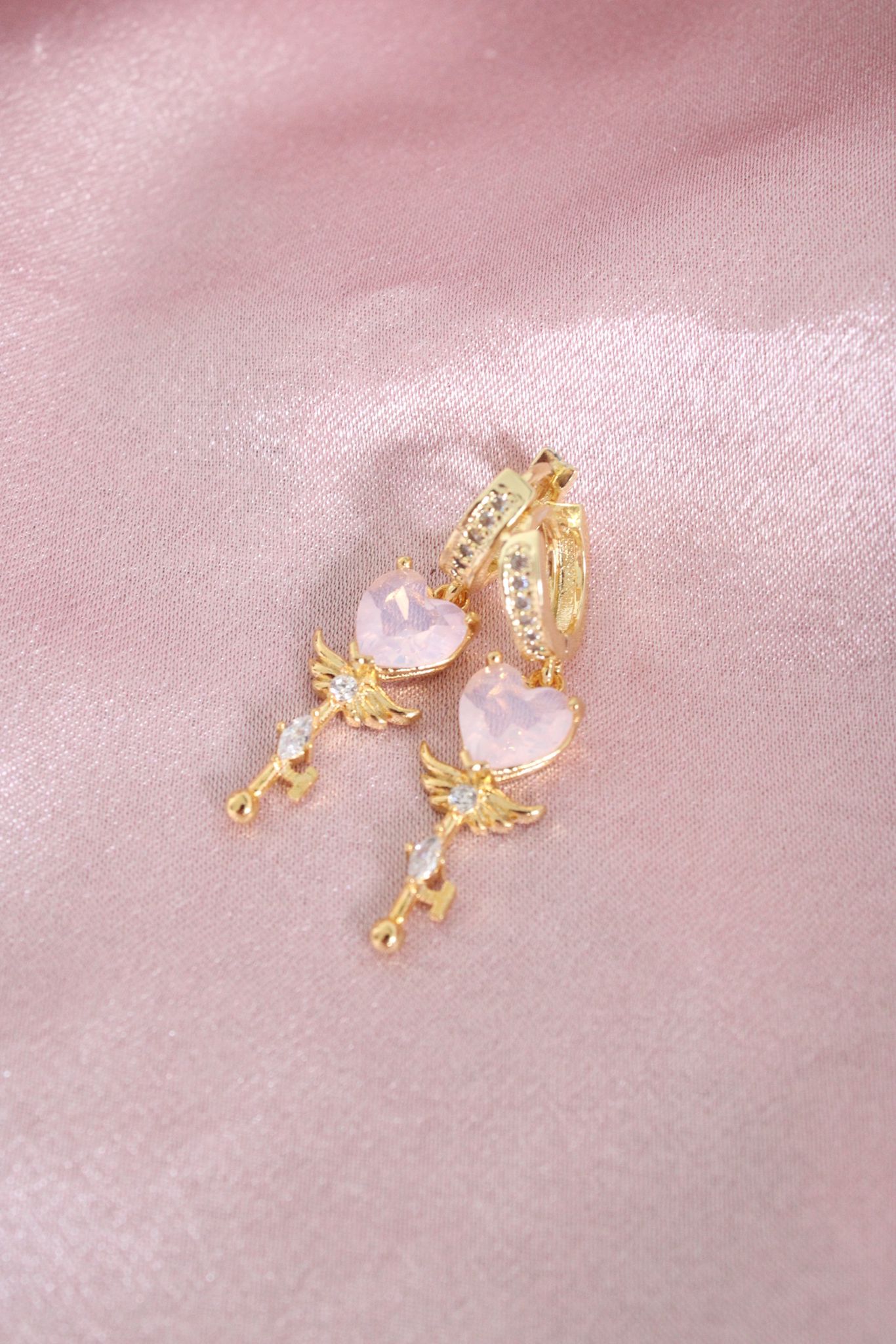 24K gold plated heart wand earrings