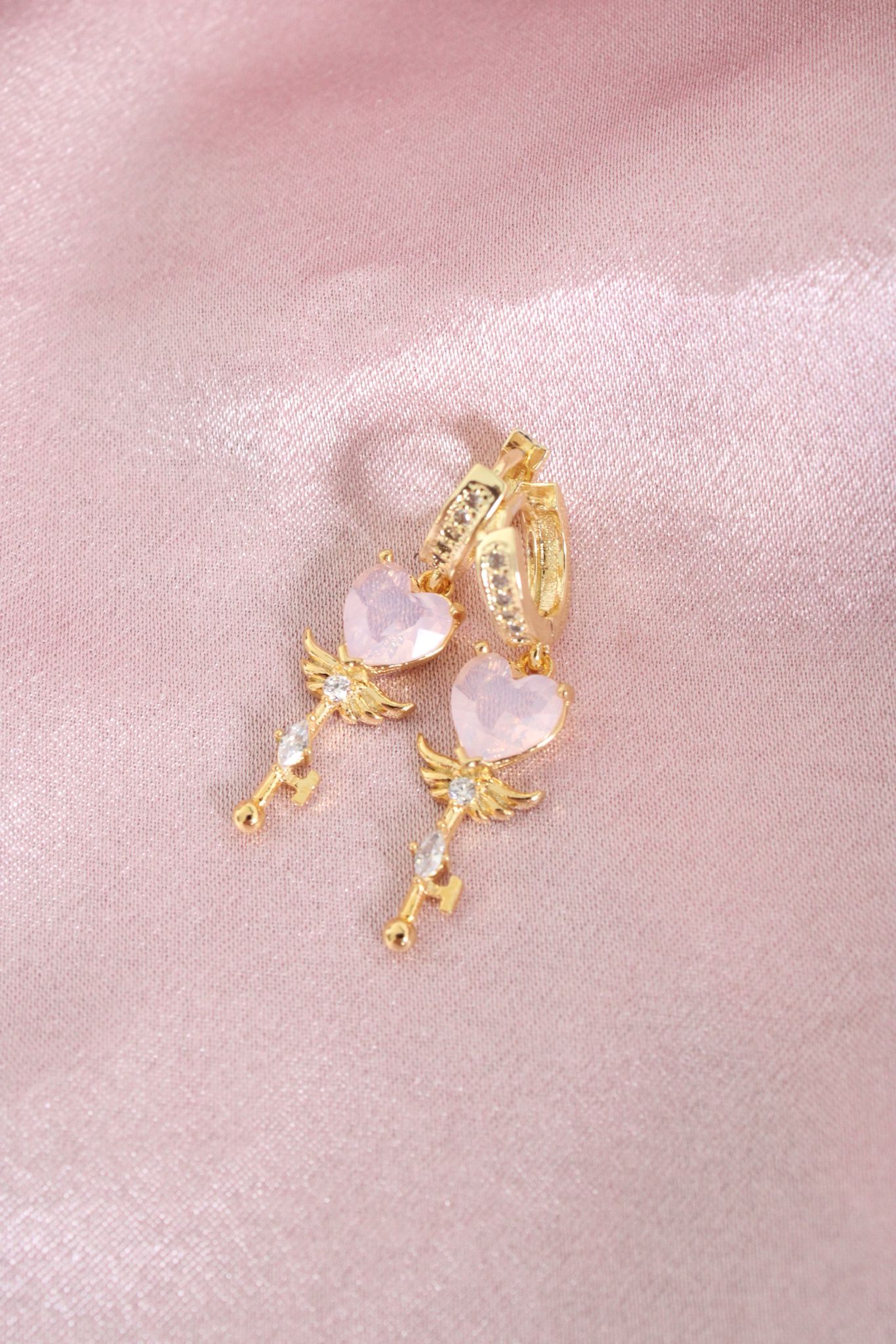 24K gold plated heart wand earrings