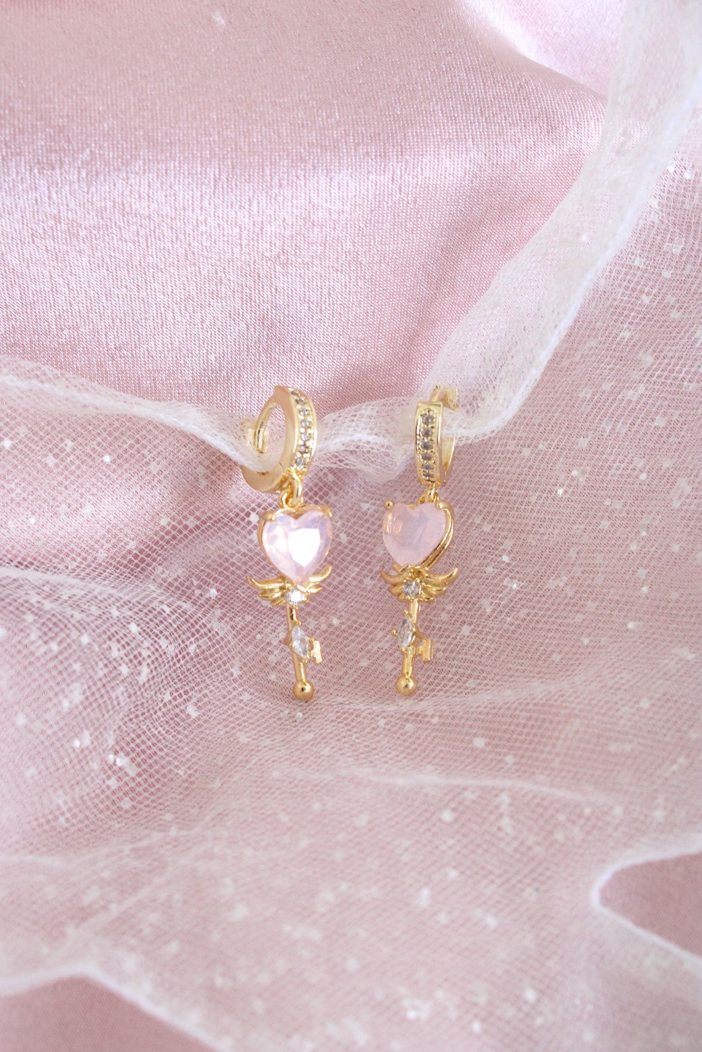 24K gold plated heart wand earrings