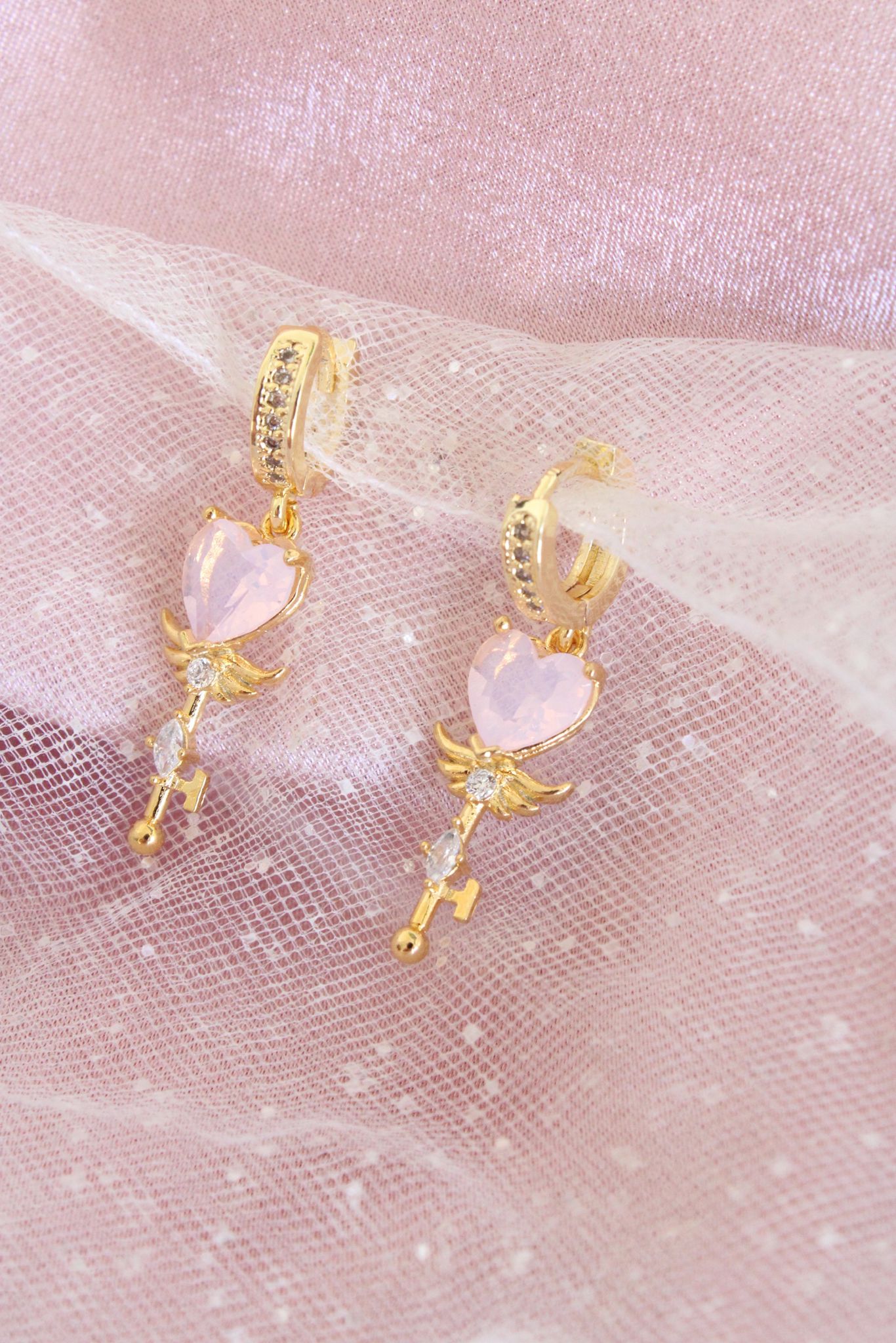 24K gold plated heart wand earrings