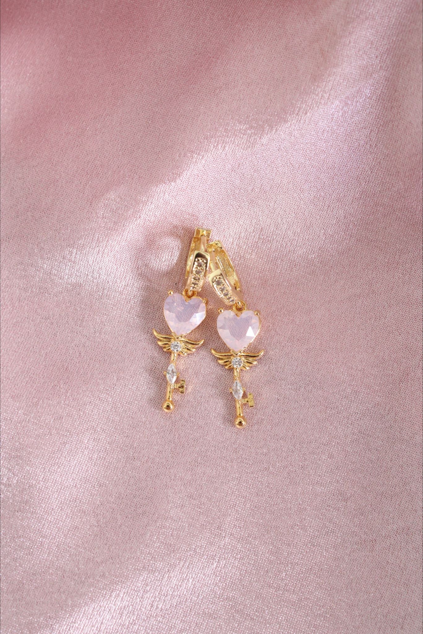 24K gold plated heart wand earrings