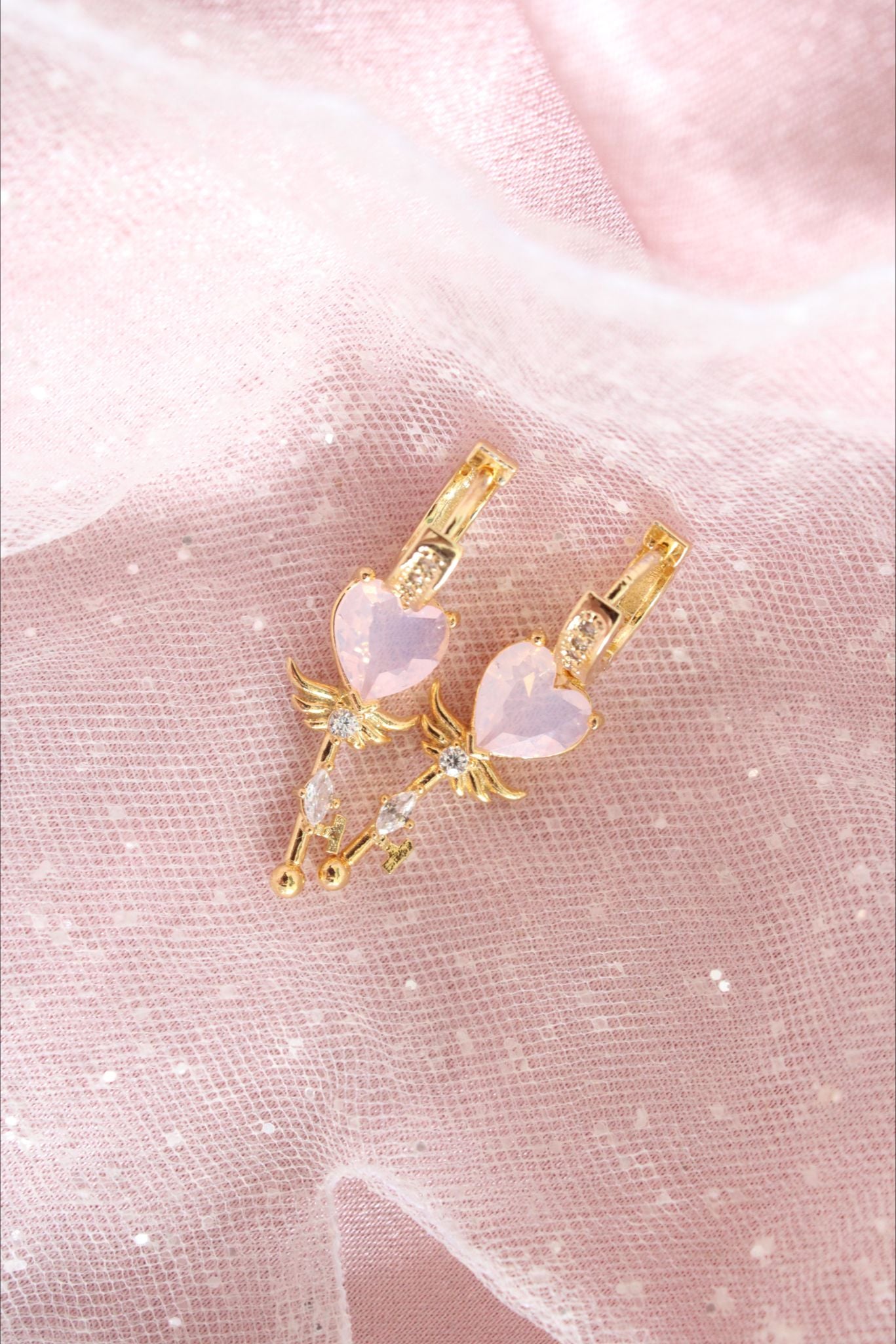 24K gold plated heart wand earrings