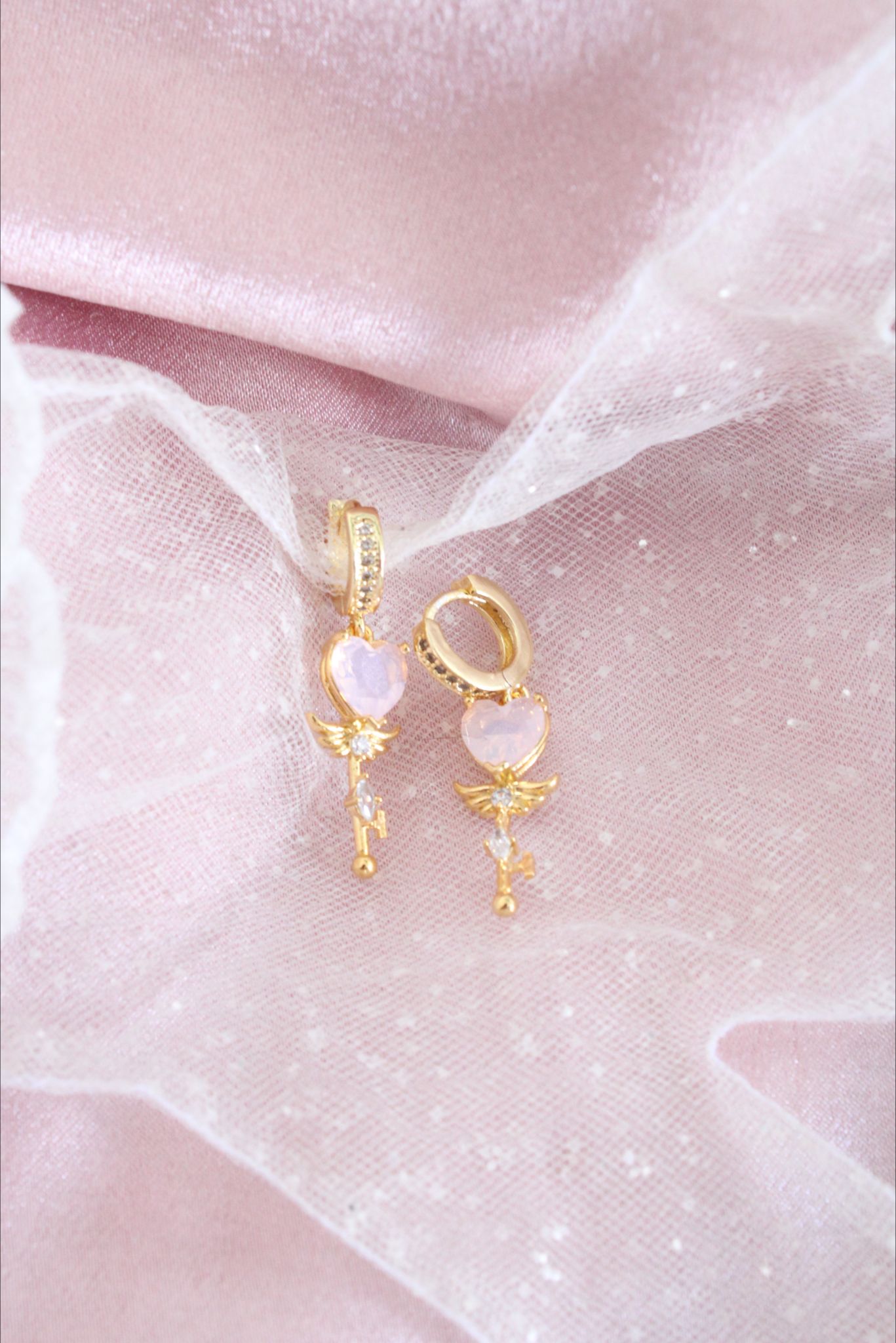 24K gold plated heart wand earrings